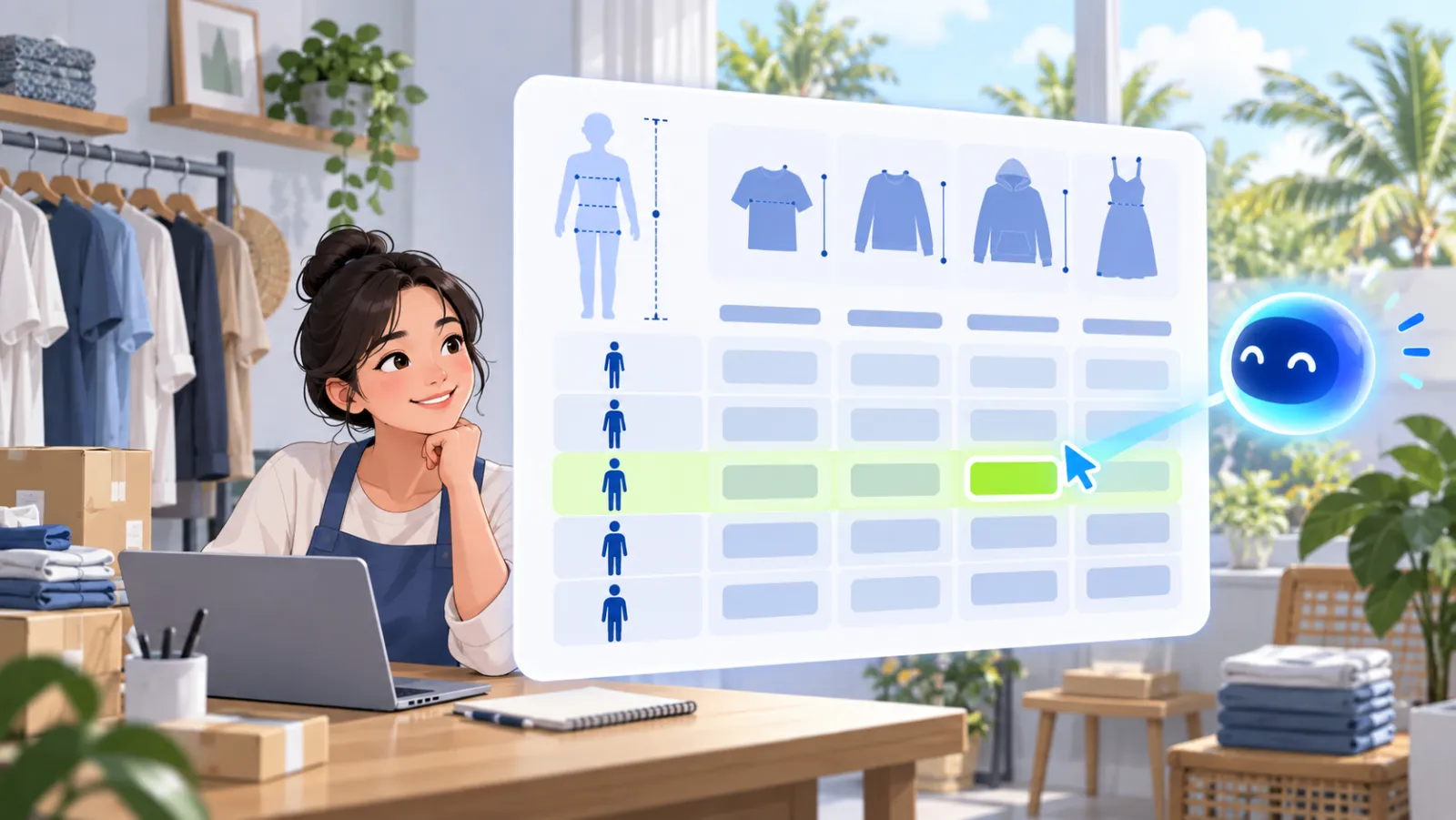 Bảng size với trợ lý AI chỉ vào size phù hợp