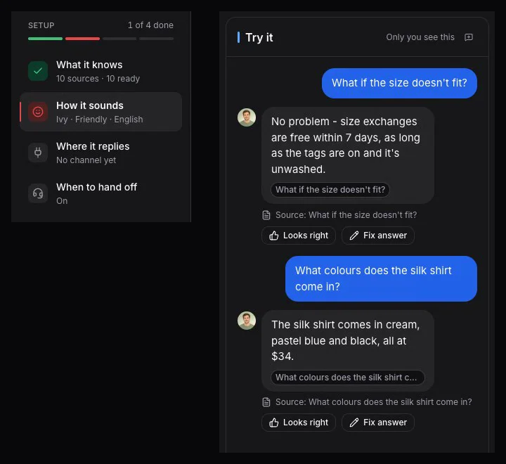 The setup steps beside the private Try it chat